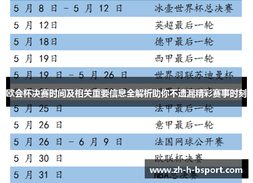 欧会杯决赛时间及相关重要信息全解析助你不遗漏精彩赛事时刻