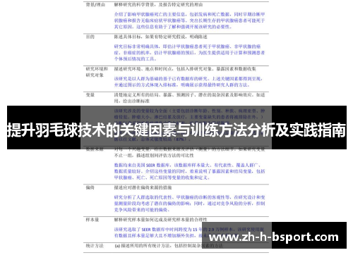 提升羽毛球技术的关键因素与训练方法分析及实践指南