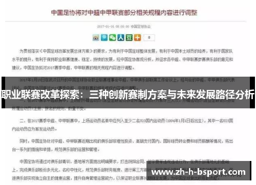 职业联赛改革探索：三种创新赛制方案与未来发展路径分析